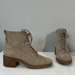 Lucky Brand Diedrah Lace Up Leather Boots Dune Oiled Suede Size 8